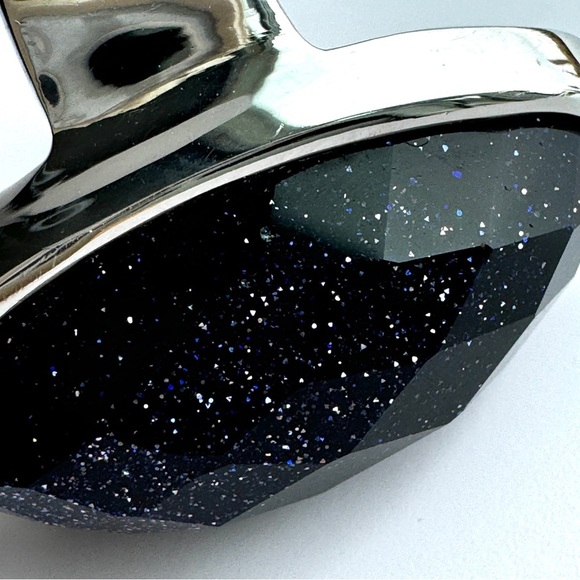 COCKTAIL Faceted Goldstone Ring Size 6 Stainless Steel Purple Gem Oversized Y2K - Picture 9 of 16